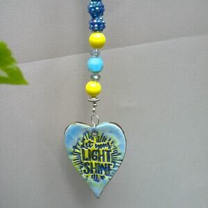 Artisan Let Your Light Shine Suncatcher Ceramic Heart Colorful Inspirational NEW